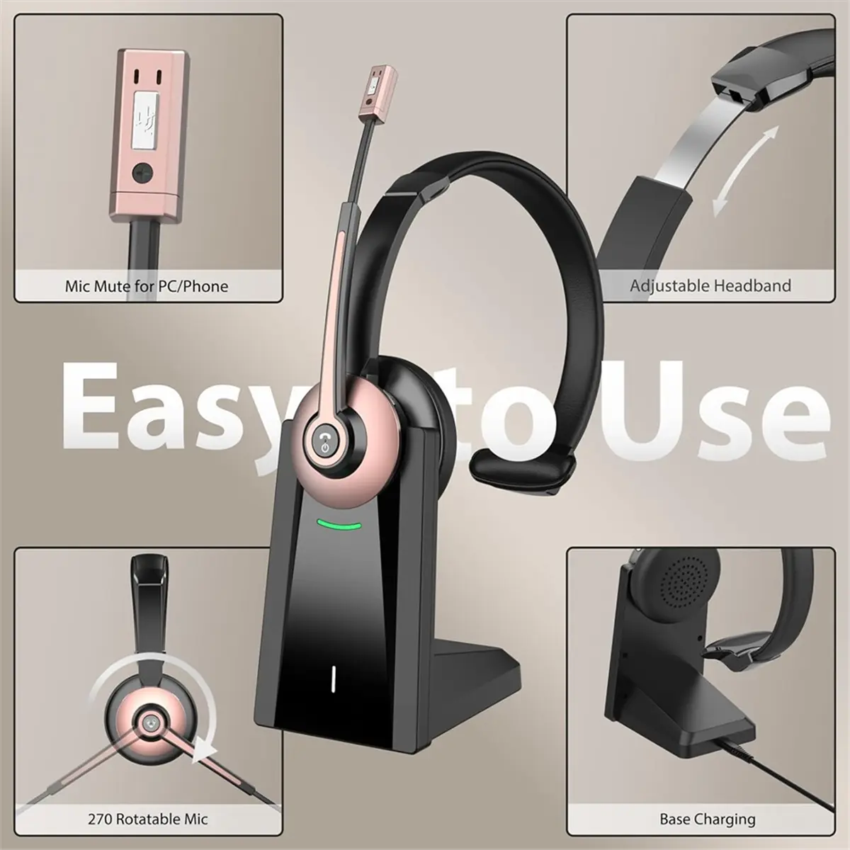 New Wireless Headset, Bluetooth Headset with Noise Canceling Microphone, Wireless Headset with USB Dongle for Home Office