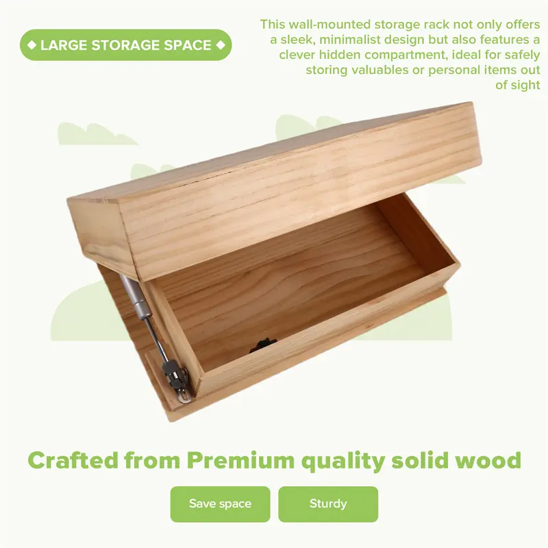 HGHO Solid Wood Floating Shelf With  Compartment Wall-Mounted Storage Rack Home Decor B