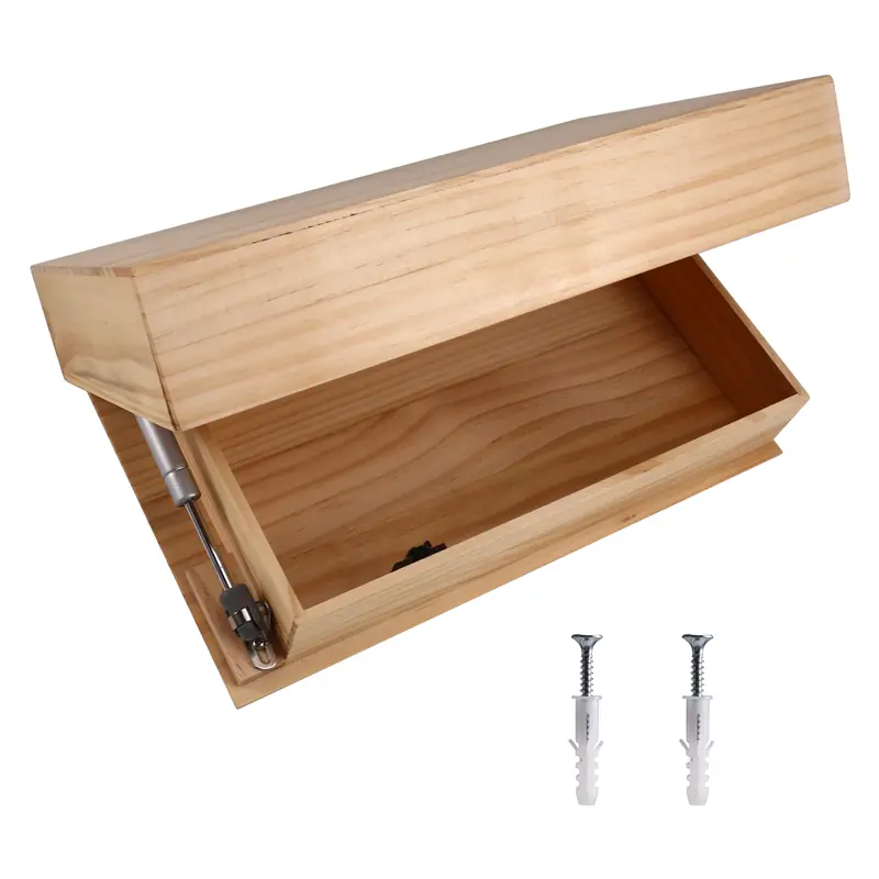 HGHO Solid Wood Floating Shelf With  Compartment Wall-Mounted Storage Rack Home Decor B