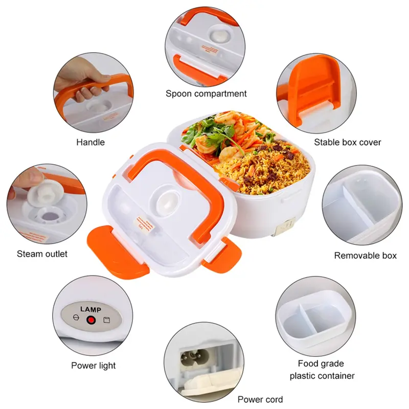 HGHO Dinnerware Electric Heated Lunch Box Travel Car Work Heating Bento Box Car Plug Food Warmer Fast Heating Food Container