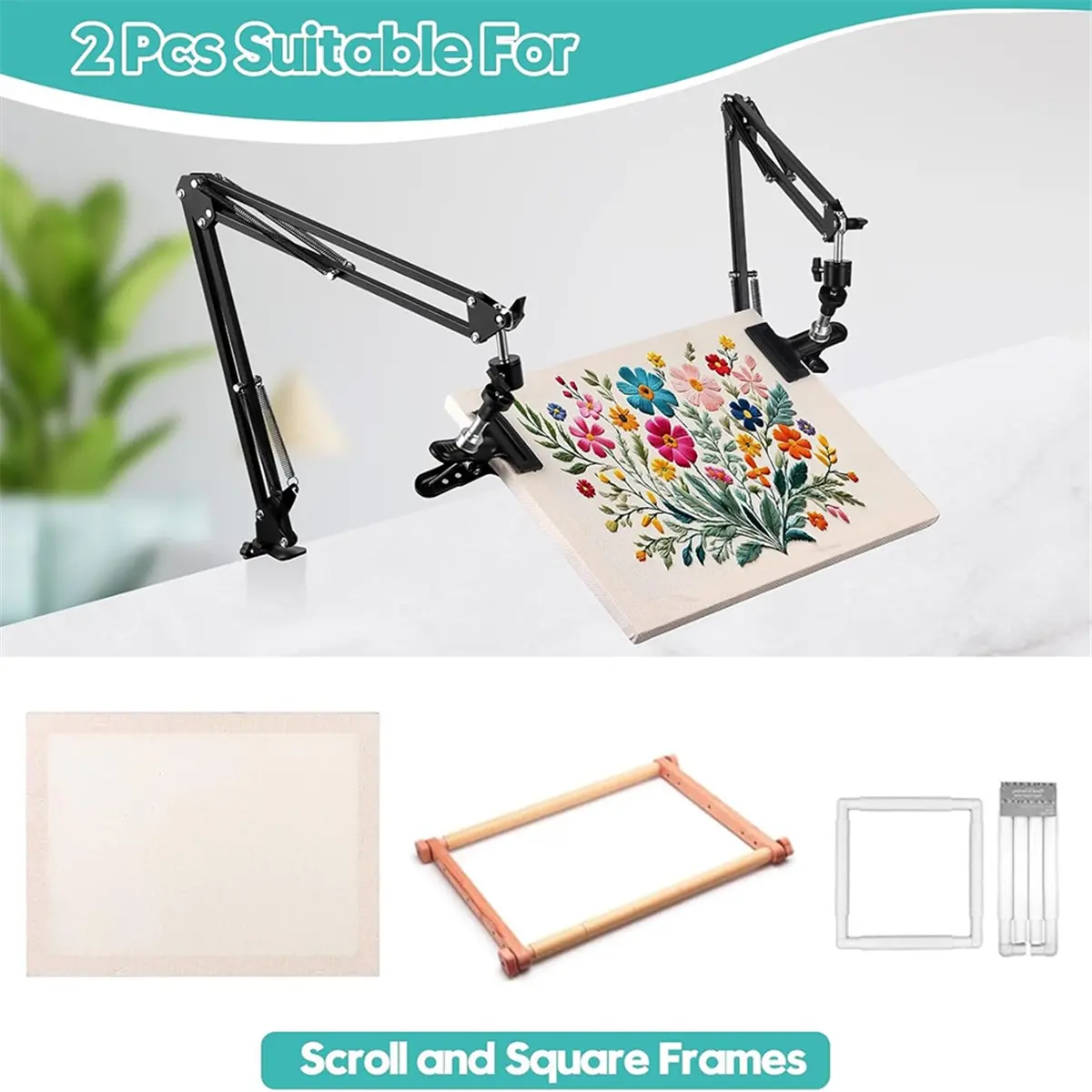 New 2pc Adjustable Embroidery Hoop Holder Rotating Hoop Holder Folding for Embroidery Hoop,Needle Art Frame and Phone Holder