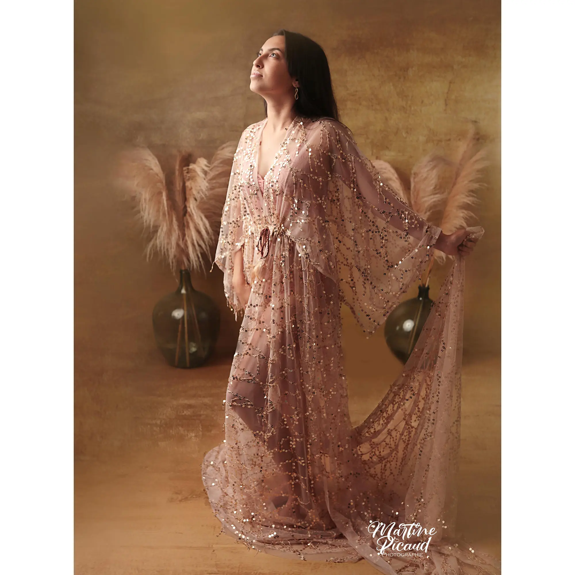 Don&Judy Sequin Sparkly Tassel Maternity Photoshooting Dress Glitter Sexy See Through Bride Robe Pregnant Women Photography Gown