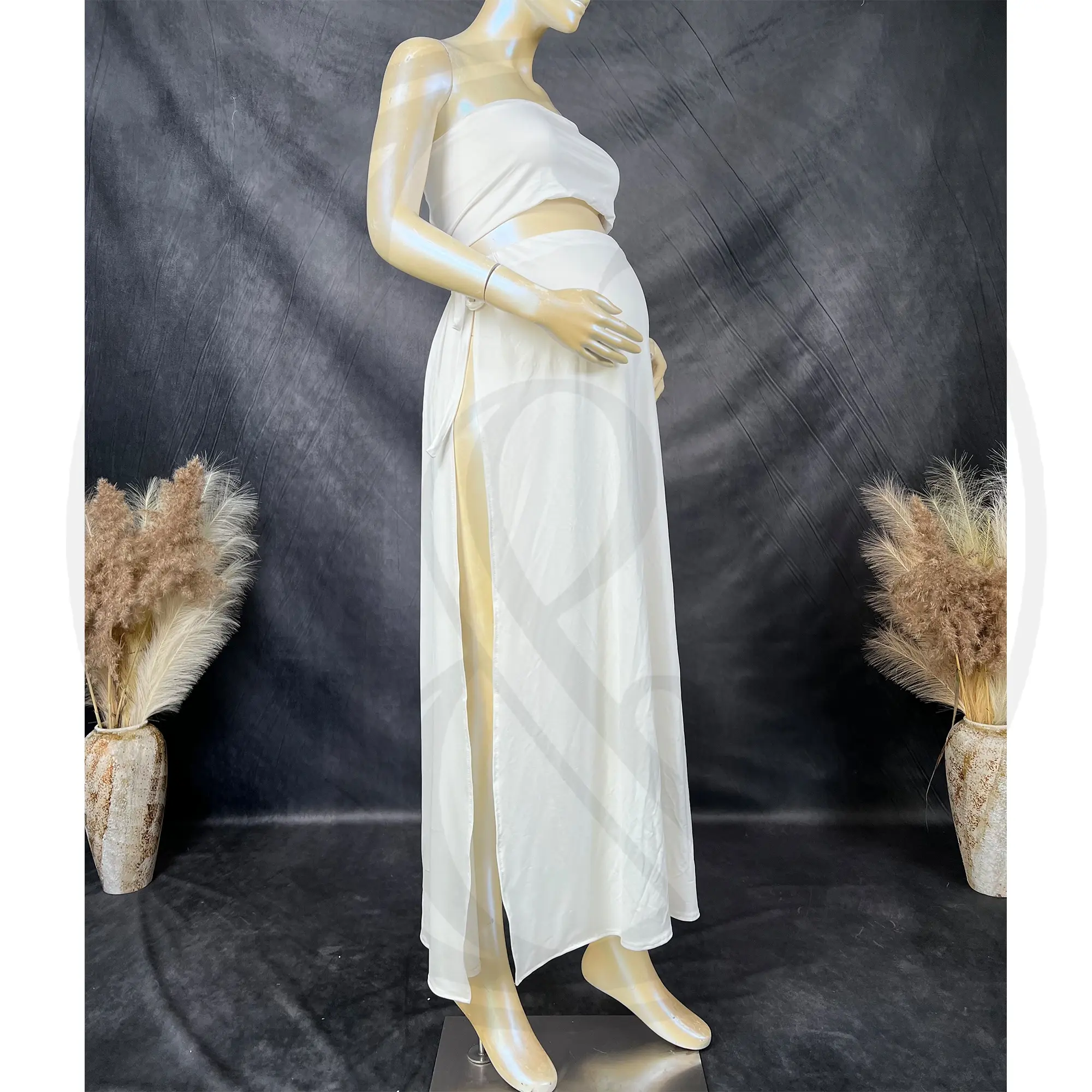 Don&Judy Top And Skirt Set Side Split Two Piece Gown Maternity Photography Underwear for Pregnancy Women Photo Shooting Bodysuit