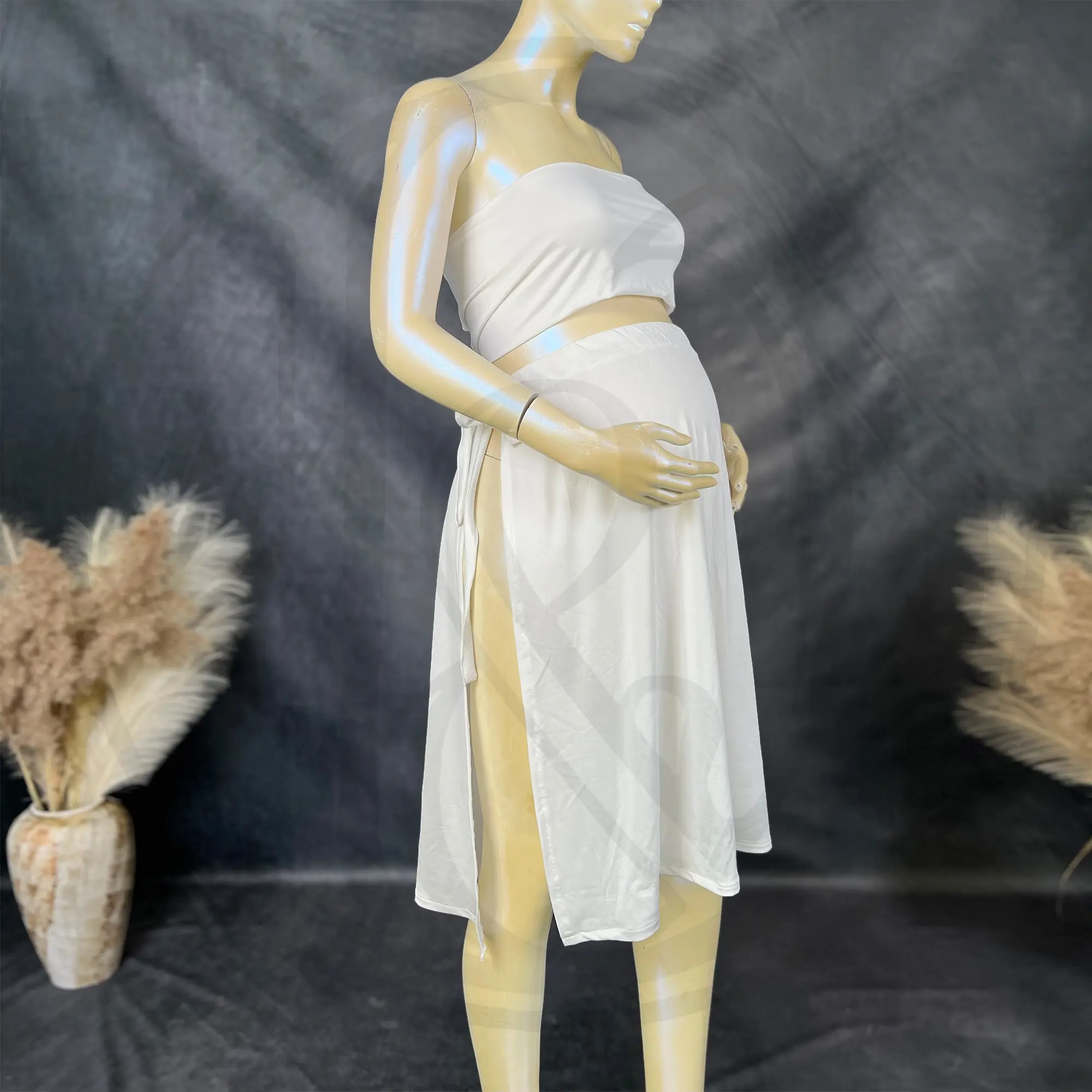 Don&Judy Top And Skirt Set Side Split Two Piece Gown Maternity Photography Underwear for Pregnancy Women Photo Shooting Bodysuit