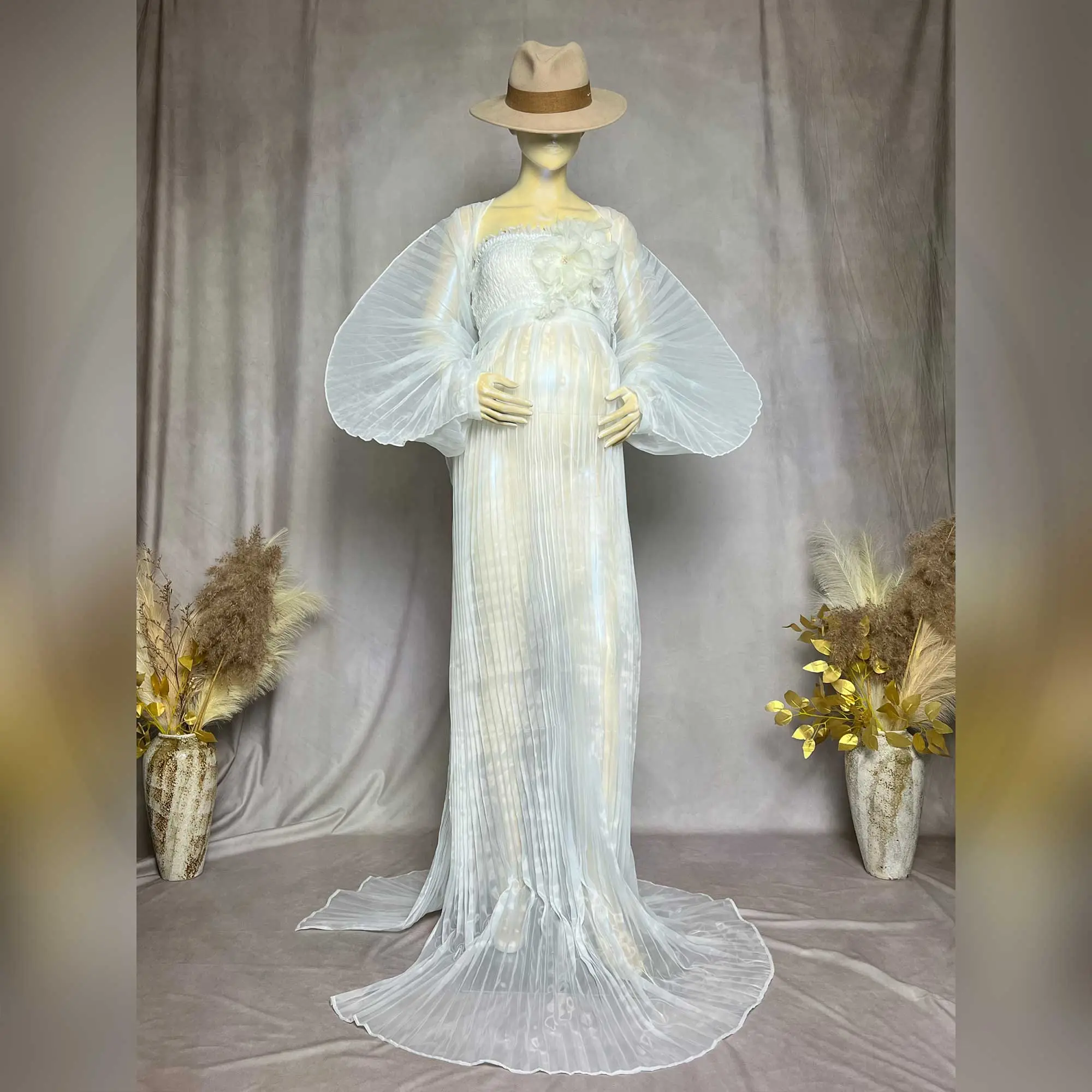 2025 New White Pleated Maternity Photoshoot Dress Photography Props Baby Shower Dress Pregnancy Picture Dresses Evening Gowns