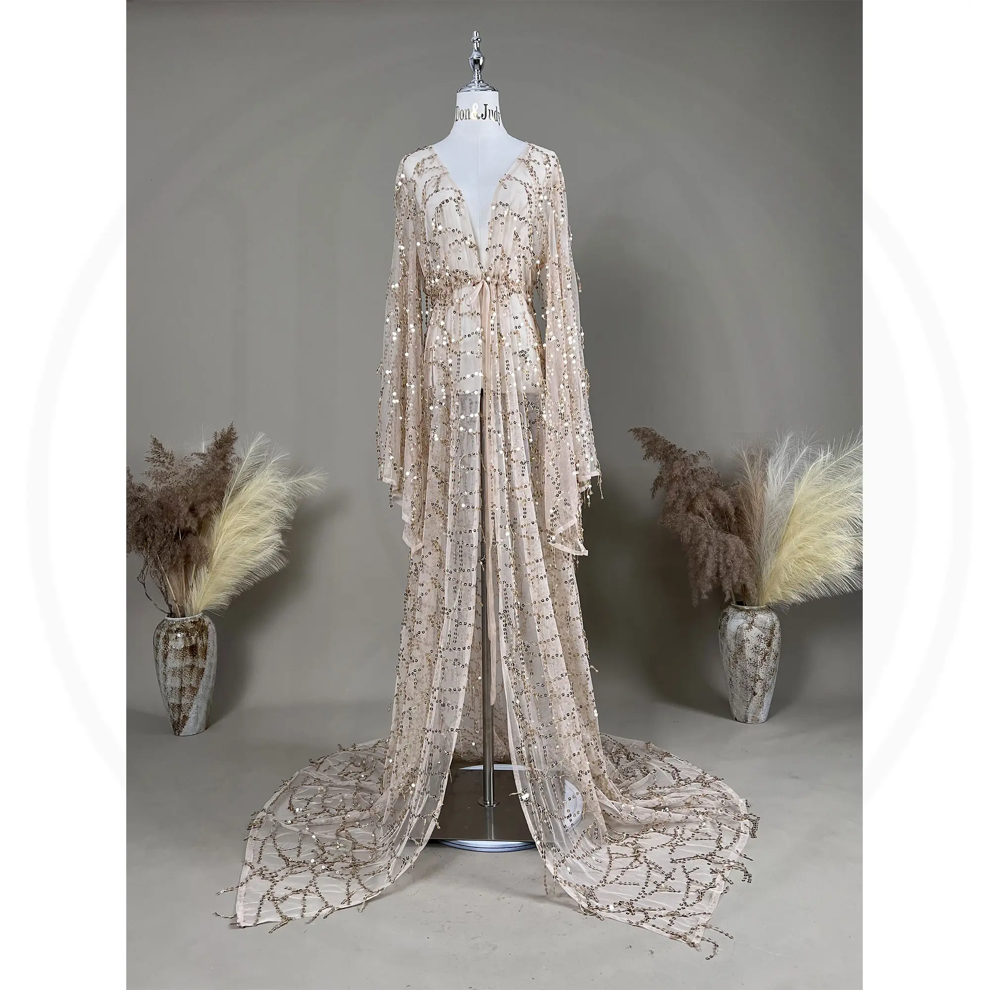 Don&Judy Sequin Sparkly Tassel Maternity Photoshooting Dress Glitter Sexy See Through Bride Robe Pregnant Women Photography Gown