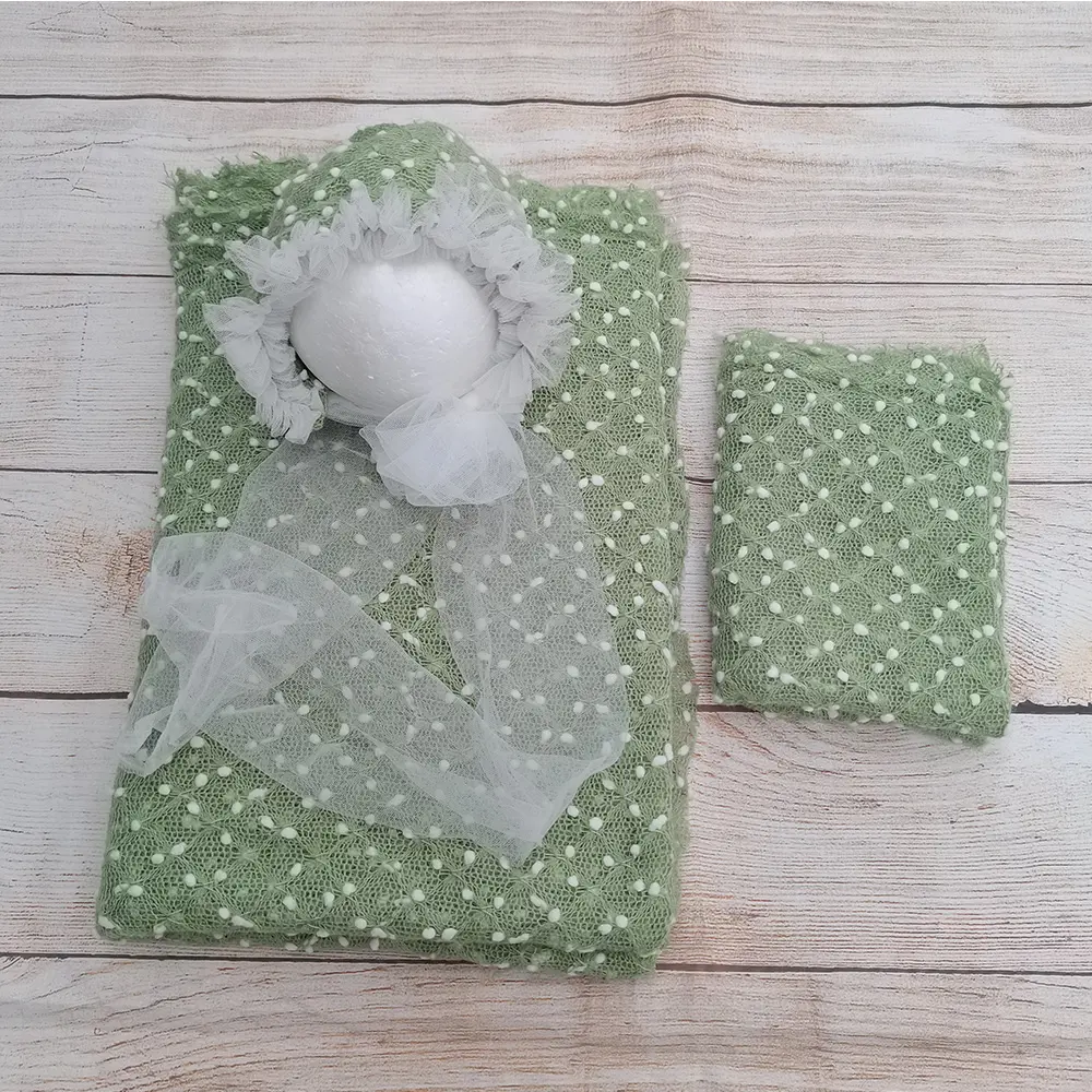 A Set 150X100CM Dot Fabric,75X50CM Bobble Wraps,Photo Shoot Bonnet Newborn Baby Lacework Headband Infant Photography Accessories