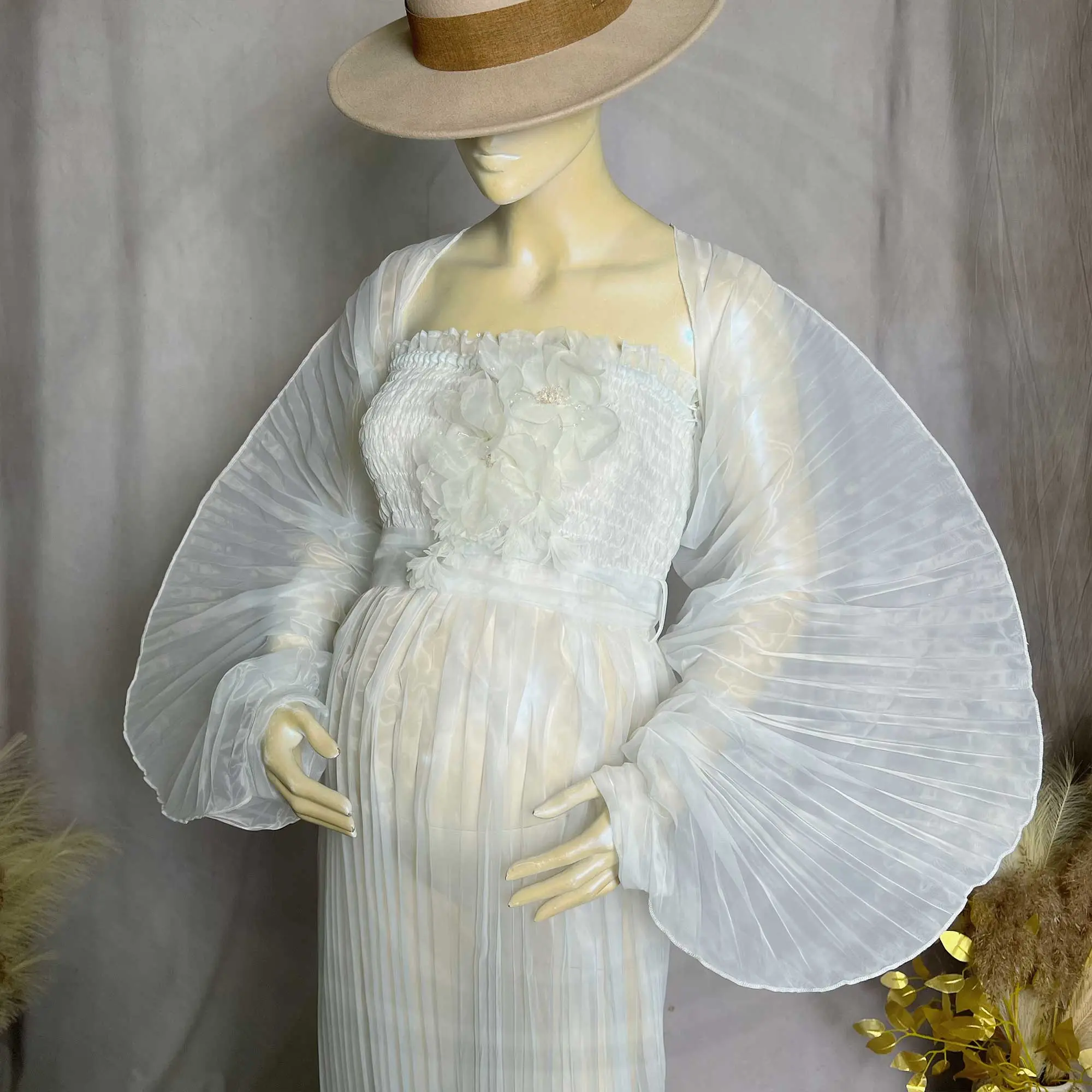 2025 New White Pleated Maternity Photoshoot Dress Photography Props Baby Shower Dress Pregnancy Picture Dresses Evening Gowns
