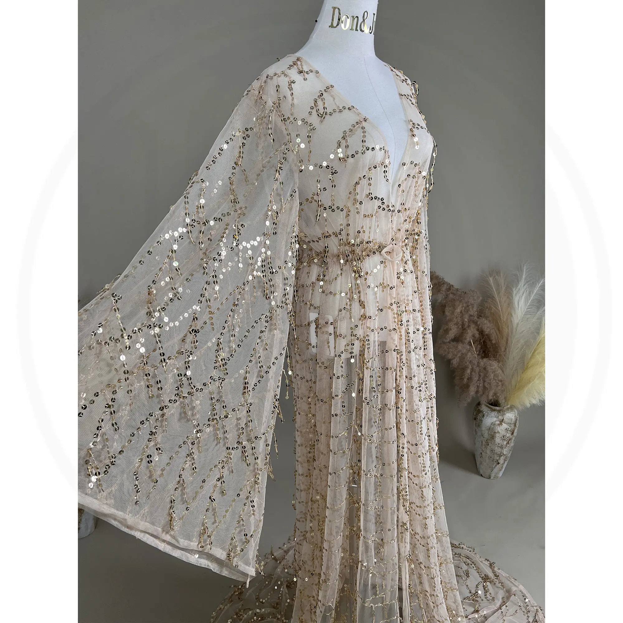 Don&Judy Sequin Sparkly Tassel Maternity Photoshooting Dress Glitter Sexy See Through Bride Robe Pregnant Women Photography Gown