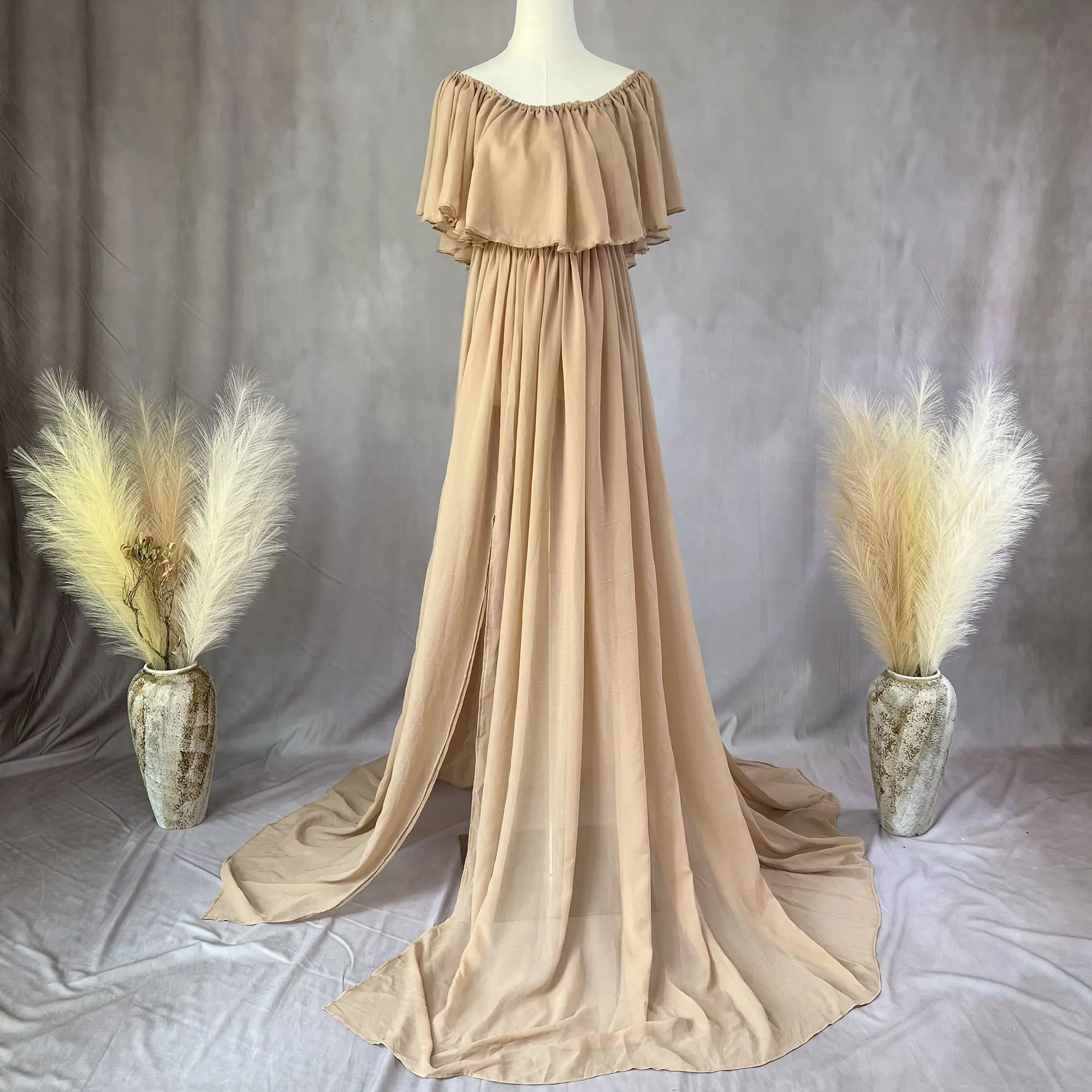 Don&Judy Fluffy Maternity Photography Dress Women Gown Sexy See Through Off Shoulder Pregnancy Babyshower Photo Shoot Clothing