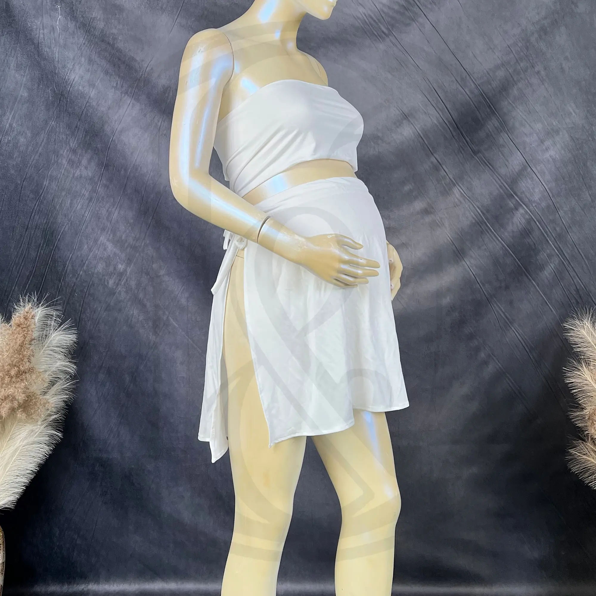Don&Judy Top And Skirt Set Side Split Two Piece Gown Maternity Photography Underwear for Pregnancy Women Photo Shooting Bodysuit