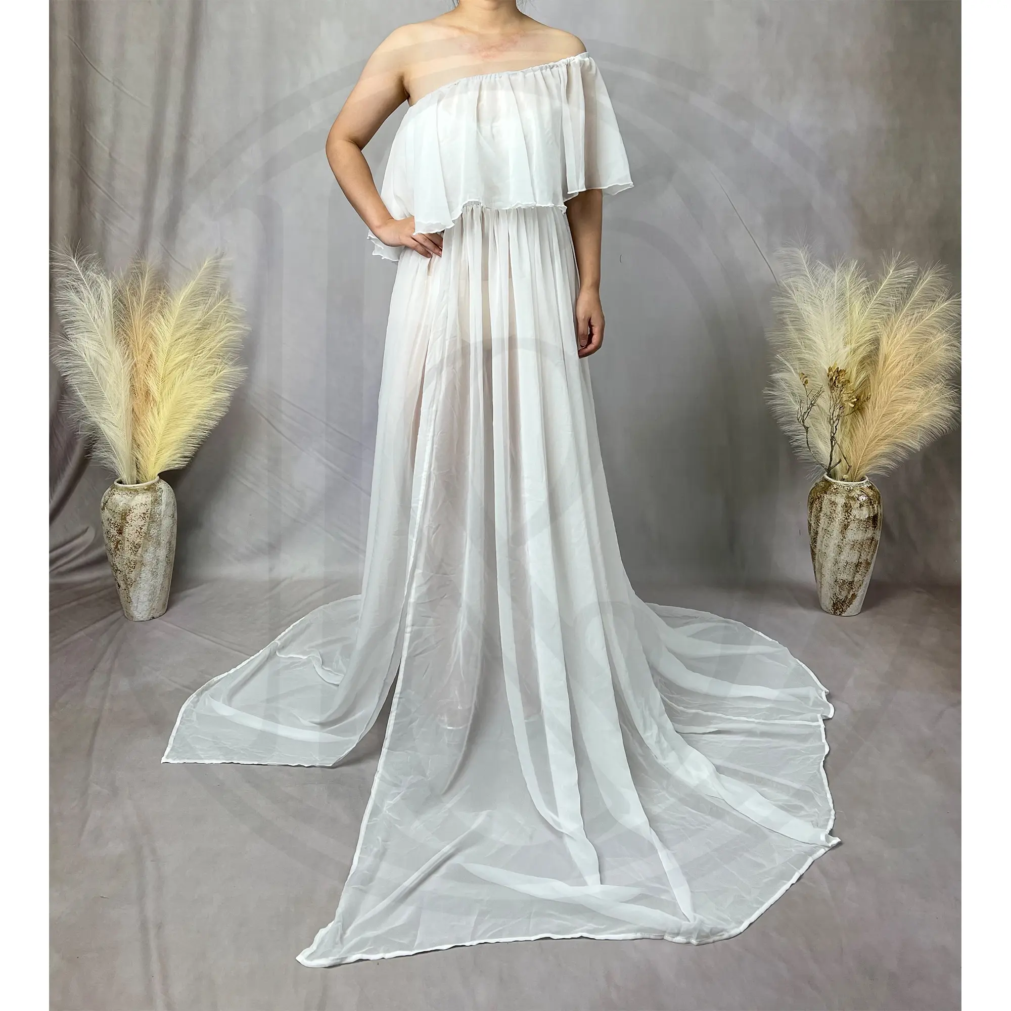 Don&Judy Fluffy Maternity Photography Dress Women Gown Sexy See Through Off Shoulder Pregnancy Babyshower Photo Shoot Clothing