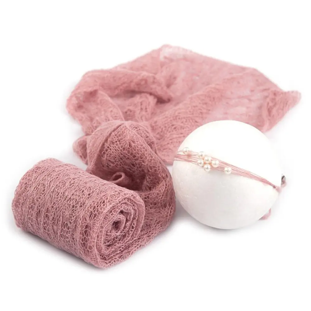 2PCS/Set Photo Shoot Props Knitted Mohair Receiving Wrap with Infant Hat Headband for Newborn Baby Photography Accessories 2023