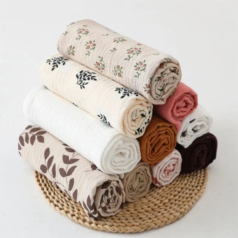 2pcs/set Cotton Swaddle Blanket Baby Blanket Floral Print Muslin Diaper Swaddle New Born Crinkle Fabric Baby Born Stroller Cover