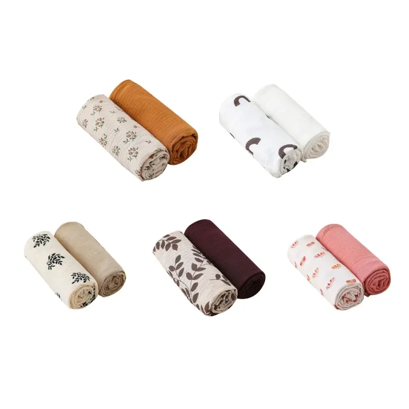 2pcs/set Cotton Swaddle Blanket Baby Blanket Floral Print Muslin Diaper Swaddle New Born Crinkle Fabric Baby Born Stroller Cover