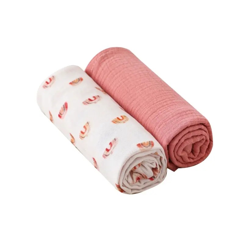 2pcs/set Cotton Swaddle Blanket Baby Blanket Floral Print Muslin Diaper Swaddle New Born Crinkle Fabric Baby Born Stroller Cover
