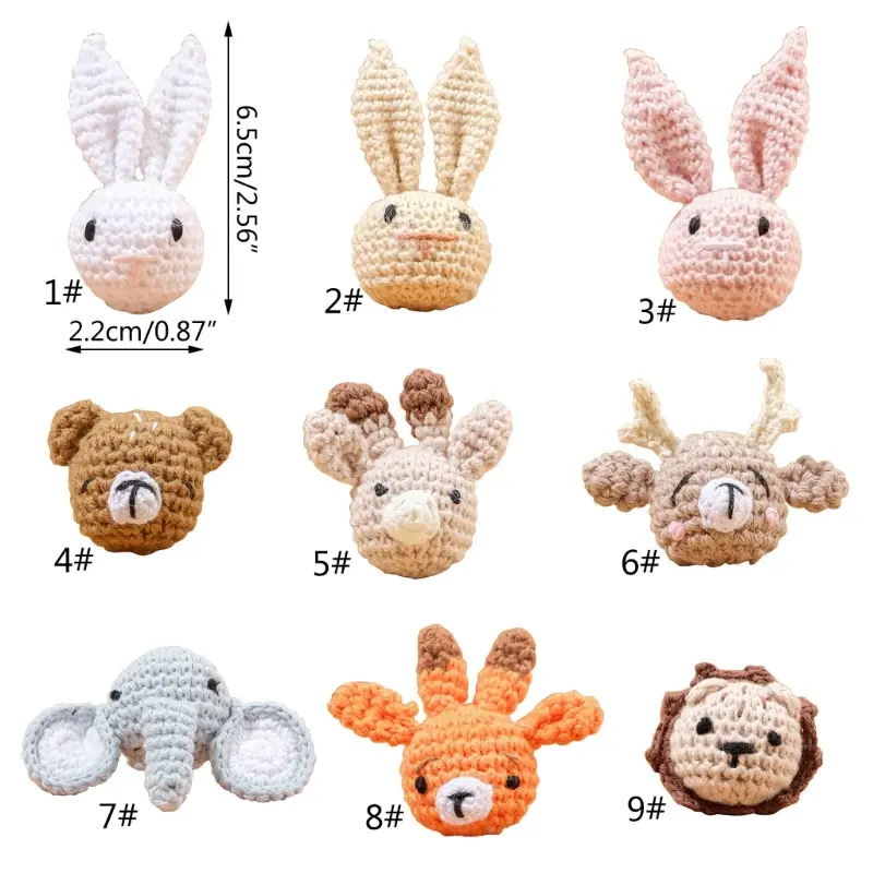 Handmade Crochet Rabbit Elephant Lion Animal Head Knitting Beads DIY Baby Pacifier Chain Chewable Accessories Infant Teether toy