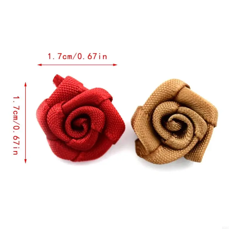 100pcs Mix Color small rose flower mini handmade satin ribbon rose head wedding scrapbooking decoration clothes accessories