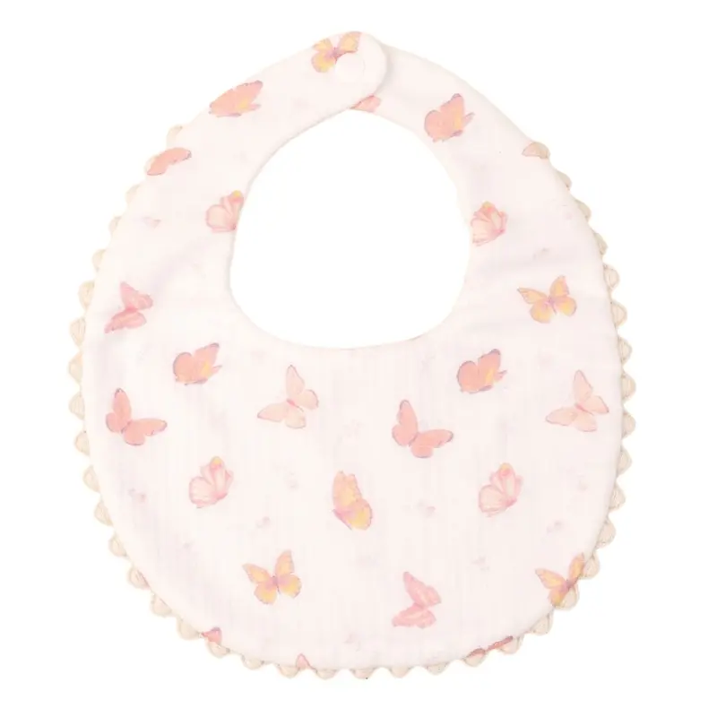 Solid Cartoon butterfly Print Muslin Cotton Bamboo Baby Bib Tassel Lace Boy Girl Feeding Drool Saliva Towel Burp Cloth