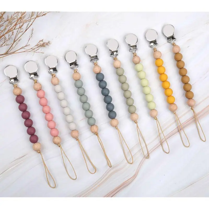 M76C Pacifier Clips Chain Silicone Beads BPA DIY Dummy Clip Holder Soother Chains Baby Teething Chew Gifts
