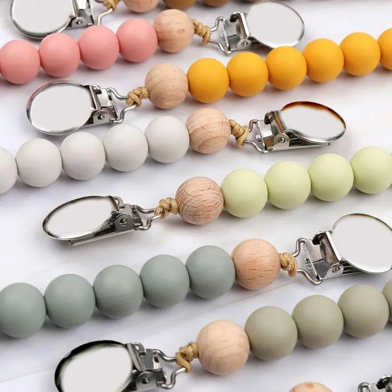 M76C Pacifier Clips Chain Silicone Beads BPA DIY Dummy Clip Holder Soother Chains Baby Teething Chew Gifts