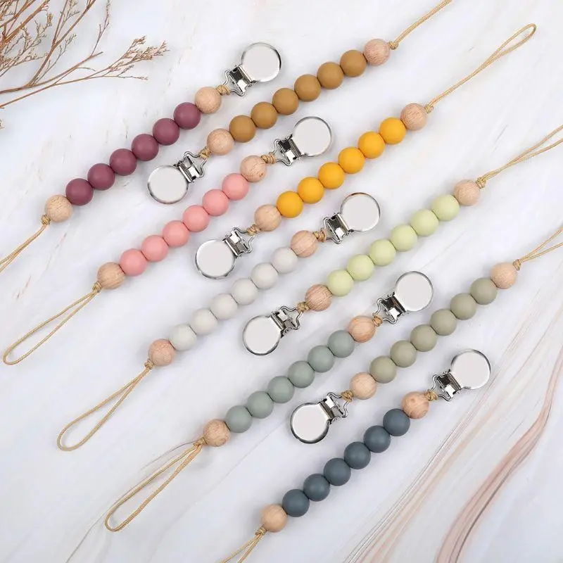 M76C Pacifier Clips Chain Silicone Beads BPA DIY Dummy Clip Holder Soother Chains Baby Teething Chew Gifts
