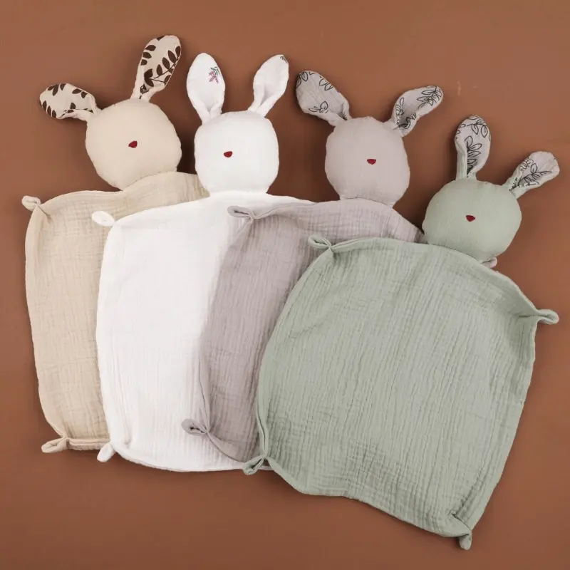 Cute Baby Rattle Bunny Muslin Towel Newborn Soft Cotton Sleeping Dolls Burp Soothing Cloth Blanket Educational Plush Rabbit