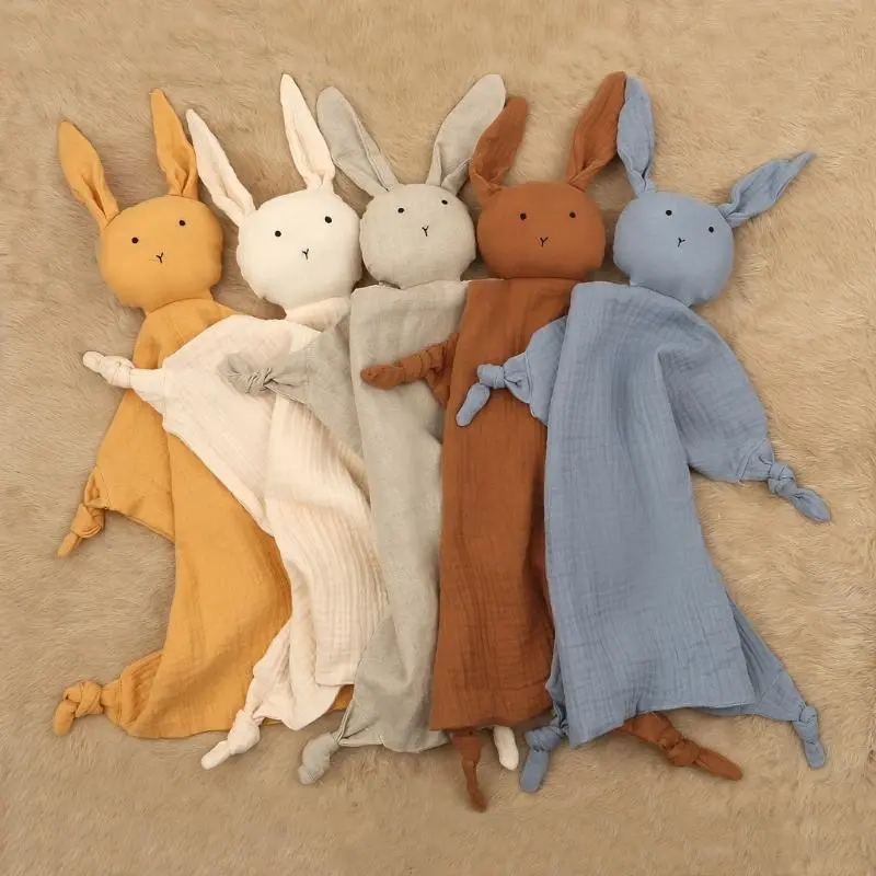 Soft Cotton Muslin Baby Bib Stuffed cat Doll Newborn Appease Towel Security Blanket Baby Sleeping Cuddling Towel Facecloth