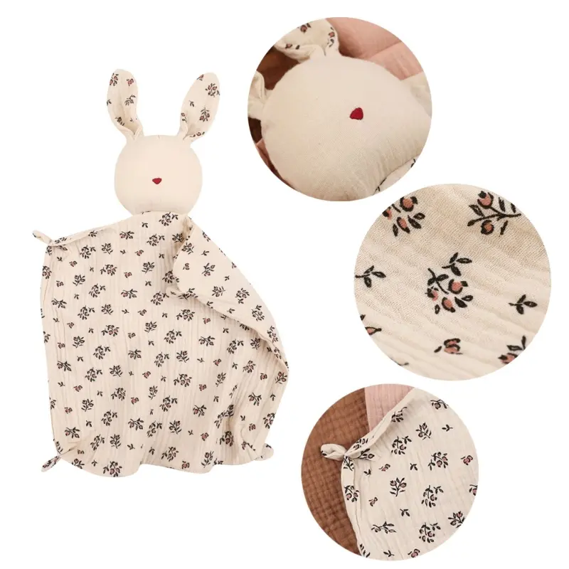 Cute Baby Rattle Bunny Muslin Towel Newborn Soft Cotton Sleeping Dolls Burp Soothing Cloth Blanket Educational Plush Rabbit