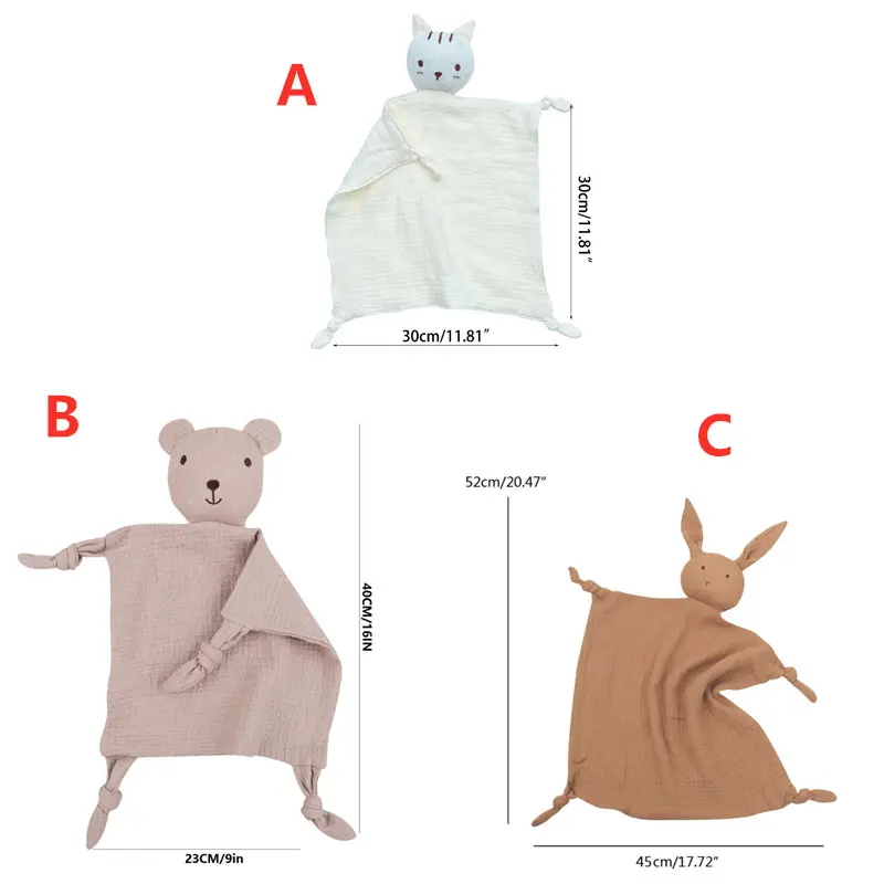 Soft Cotton Muslin Baby Bib Stuffed cat Doll Newborn Appease Towel Security Blanket Baby Sleeping Cuddling Towel Facecloth