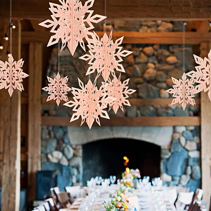 3D Artificial Snowflakes Paper Garland Christmas Hanging Ornaments Snowflake Banner For Home New Year Xmas Party Winter Decor