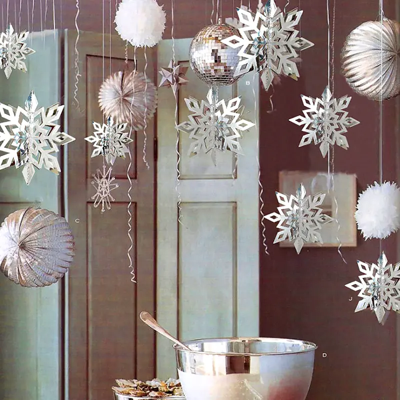 3D Artificial Snowflakes Paper Garland Christmas Hanging Ornaments Snowflake Banner For Home New Year Xmas Party Winter Decor