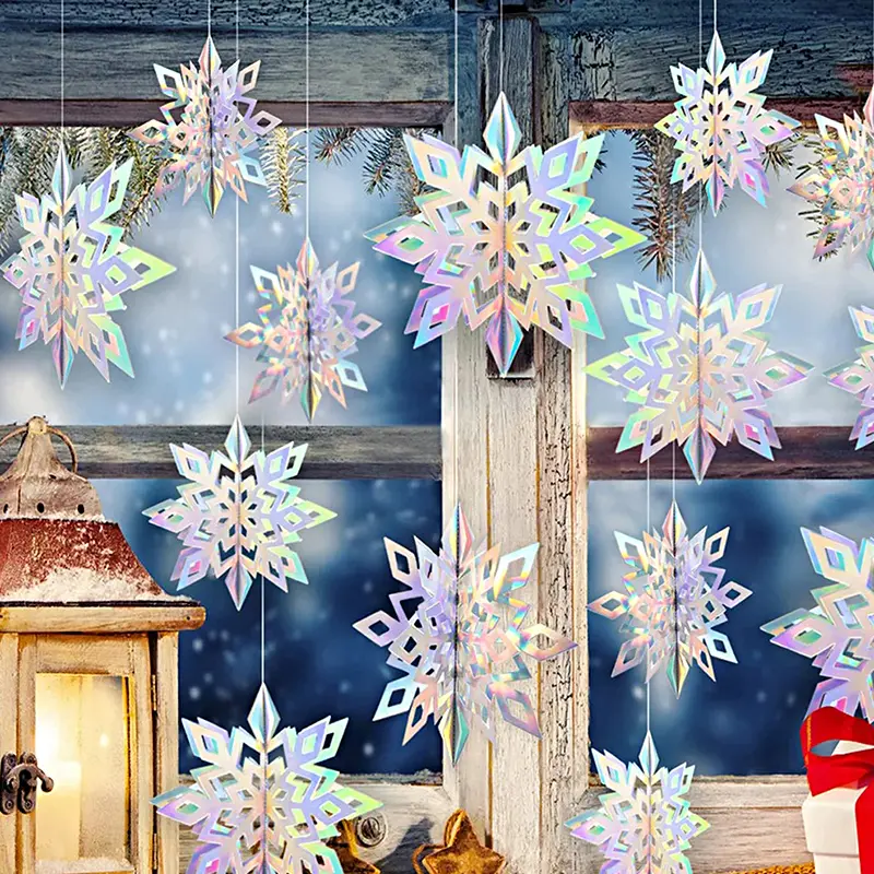 3D Artificial Snowflakes Paper Garland Christmas Hanging Ornaments Snowflake Banner For Home New Year Xmas Party Winter Decor
