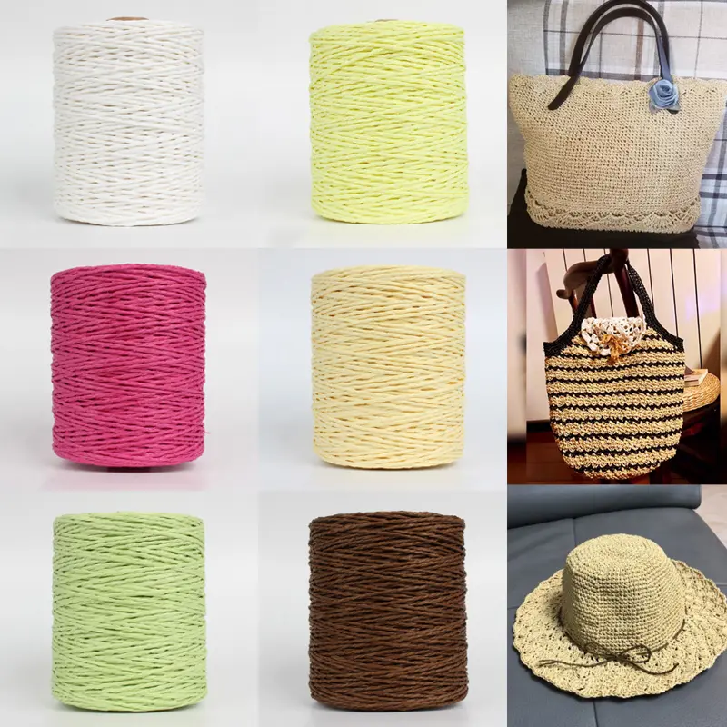 280-300m/Roll Colorful Natural Raffia Straw Yarn Handmade Knitting Crocheting Paper Threads For Summer Sunhat Beach Bag Material