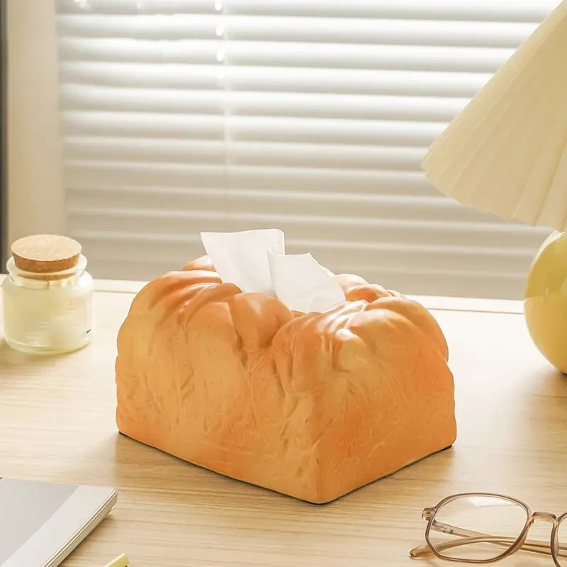Funny Bread Tissue Box Artificial Elastic Butter Toast Shape Paper Storage Box Creative Spoof Home Office Drawer Napkin Box