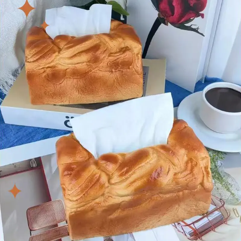 Funny Bread Tissue Box Artificial Elastic Butter Toast Shape Paper Storage Box Creative Spoof Home Office Drawer Napkin Box