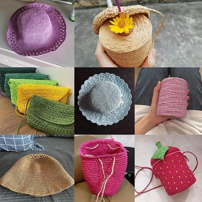 280-300m/Roll Colorful Natural Raffia Straw Yarn Handmade Knitting Crocheting Paper Threads For Summer Sunhat Beach Bag Material