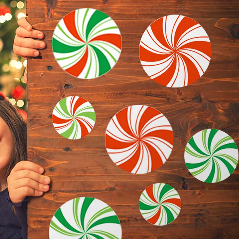 12pcs Cartoon Christmas Candy Wall Stickers For Kids Room Floor Home Decoration Wallpaper Art Glass Window New Year Sticker Gift