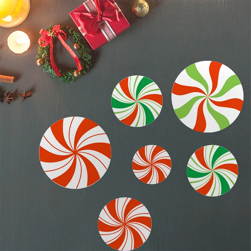 12pcs Cartoon Christmas Candy Wall Stickers For Kids Room Floor Home Decoration Wallpaper Art Glass Window New Year Sticker Gift