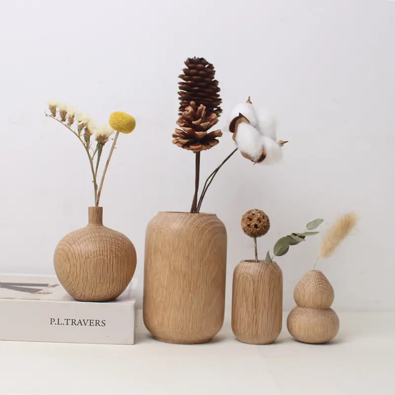 Solid Wood Small Vase Dry Flower Arrangement Vase Mini Wooden Vase Crafts Ornament Creative Home Living Room Tabletop Decoration