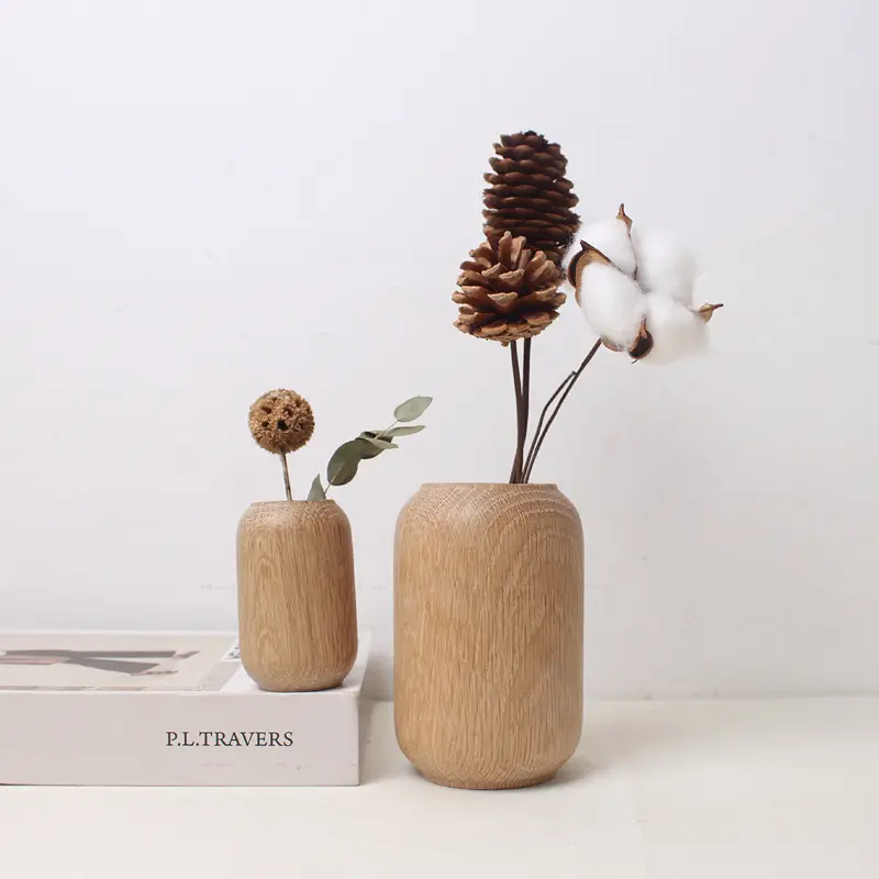 Solid Wood Small Vase Dry Flower Arrangement Vase Mini Wooden Vase Crafts Ornament Creative Home Living Room Tabletop Decoration