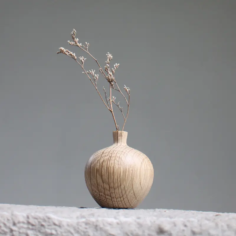 Solid Wood Small Vase Dry Flower Arrangement Vase Mini Wooden Vase Crafts Ornament Creative Home Living Room Tabletop Decoration