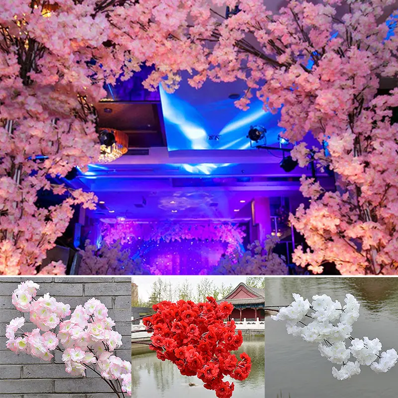 120cm Artificial Cherry Blossom Silk Flower Cherry Blossom Branch Wedding Arch Decoration Hotel Activity Living Room Home Decor