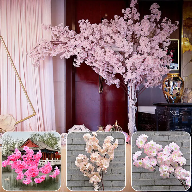 120cm Artificial Cherry Blossom Silk Flower Cherry Blossom Branch Wedding Arch Decoration Hotel Activity Living Room Home Decor