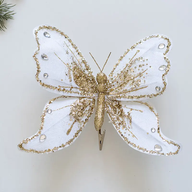 Christmas Glitter Butterfly Ornament Christmas Tree Pendant Diy Wreath Decor For 2025 New Year Gifts Noel Navidad ﻿