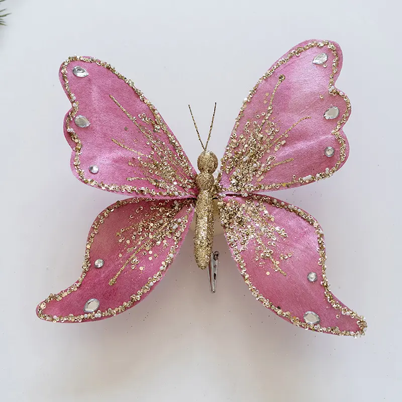 Christmas Glitter Butterfly Ornament Christmas Tree Pendant Diy Wreath Decor For 2025 New Year Gifts Noel Navidad ﻿