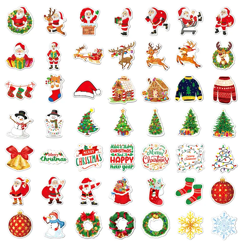 50pcs Christmas Santa Claus Creative DIY Sticker Sticker Scrapbook Skateboard Guitar Gift Aesthetic Sticker