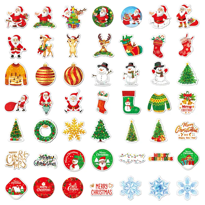50pcs Christmas Santa Claus Creative DIY Sticker Sticker Scrapbook Skateboard Guitar Gift Aesthetic Sticker