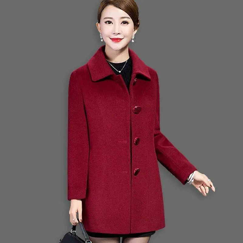 2025 New Fashion Women Jacket Woolen Cloth Autumn Winter Middle-aged Slim Overcoat Female Mid Long Overcoat Ladies Coats
