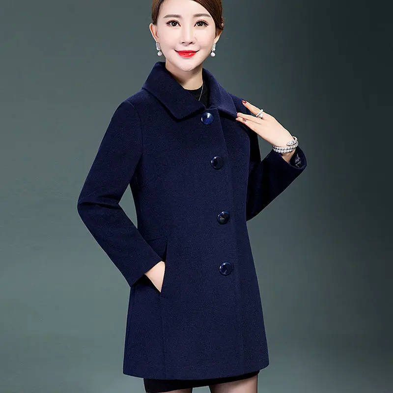 2025 New Fashion Women Jacket Woolen Cloth Autumn Winter Middle-aged Slim Overcoat Female Mid Long Overcoat Ladies Coats